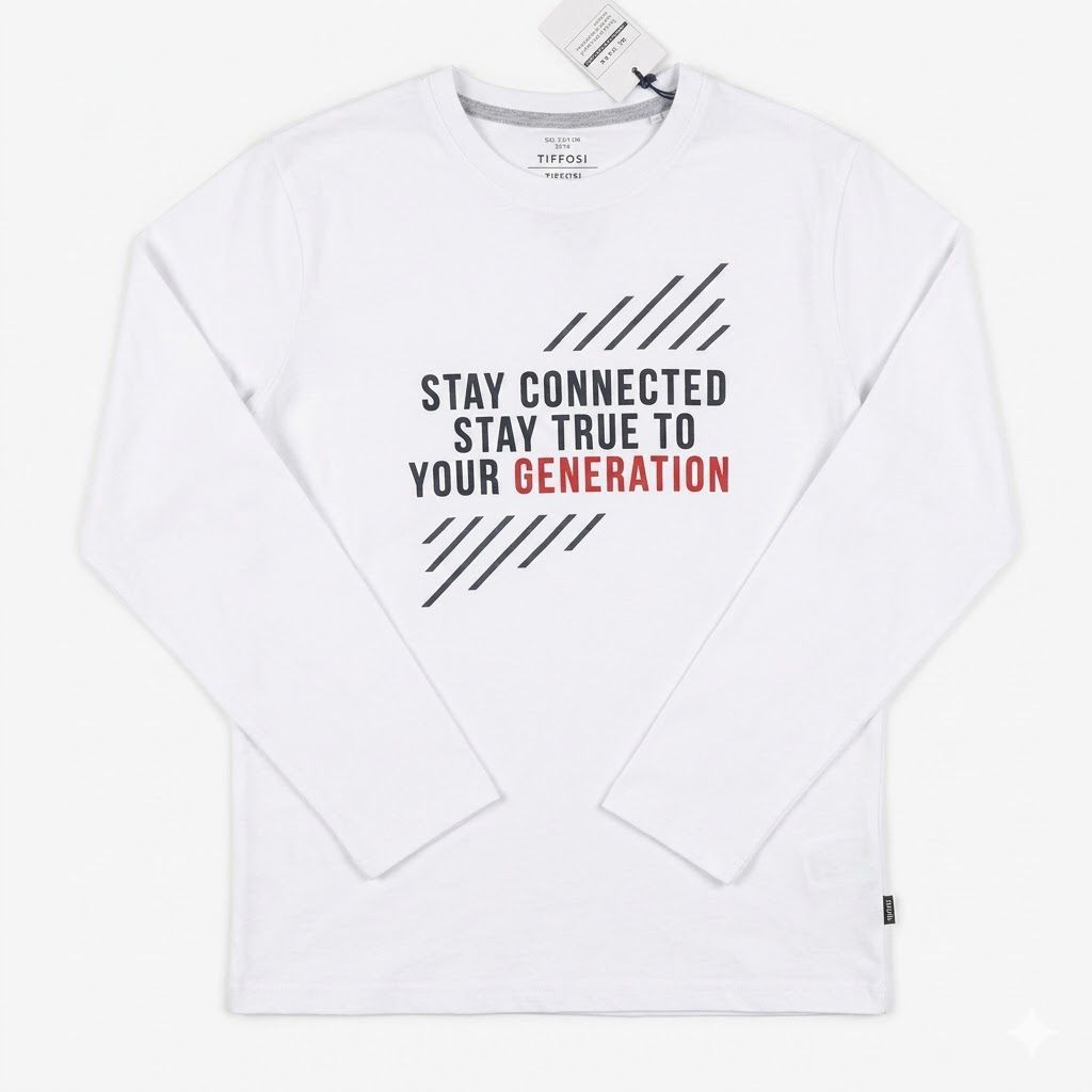Boys' Tiffosi "Stay Connected" Long-Sleeve Graphic Tee – White