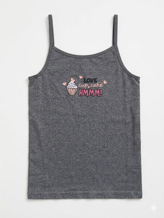 Girls' Charcoal Heather "Love Cupcake" Graphic Tank Top