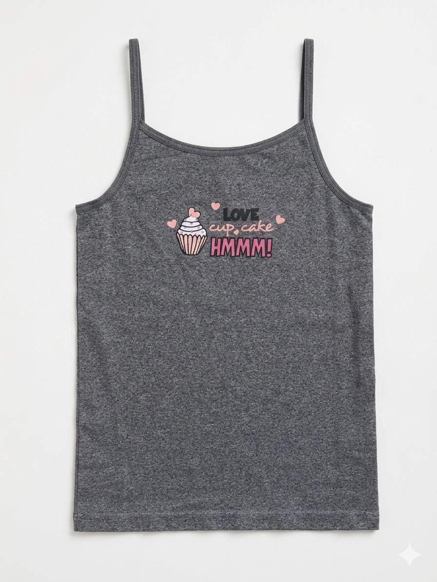 Girls' Charcoal Heather "Love Cupcake" Graphic Tank Top