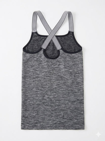 Girls' Sporty Cross-Back Camisole – Charcoal Marl Performance Top