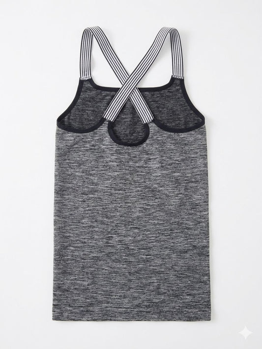 Girls' Sporty Cross-Back Camisole – Charcoal Marl Performance Top