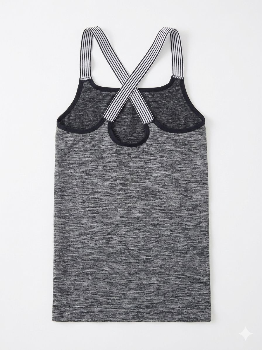 Girls' Sporty Cross-Back Camisole – Charcoal Marl Performance Top
