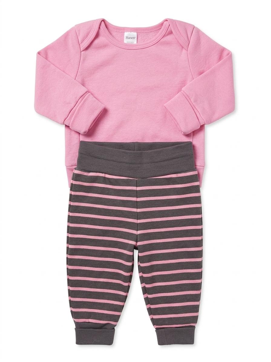 Hanes Ultimate Baby Flexy Adjustable Fit Jogger with Sweatshirt Set, Light pink