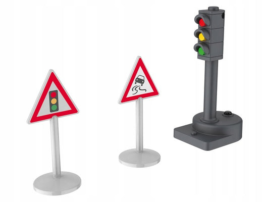 A SET OF ROAD SIGNS AND TRAFFIC SIGNALING FOR CHILDREN TO PLAY
