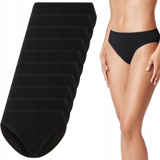 Set of 10 Pieces Women's Cotton Panties Type Briefs in Black
