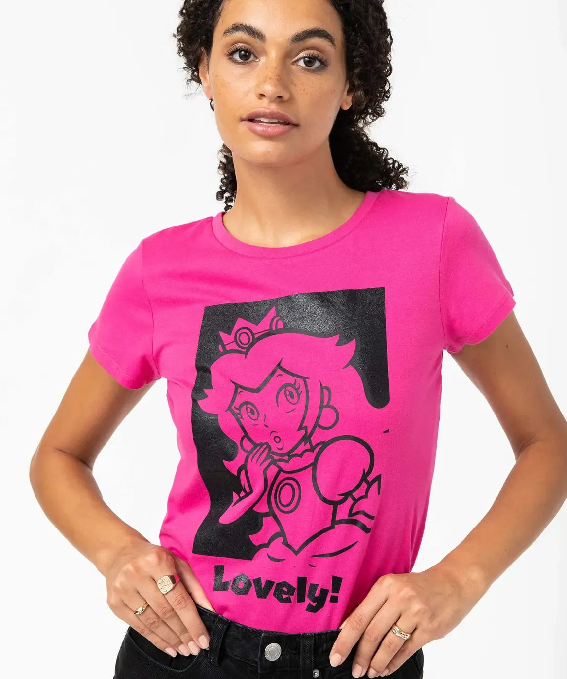 Women's short-sleeved T-shirt with Princess Peach print - Super Mario pink
