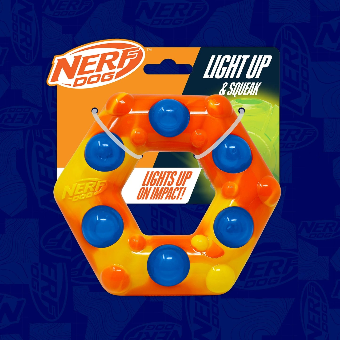 Nerf Dog LED Light Up & Squeak Hex Ring Chew Toy