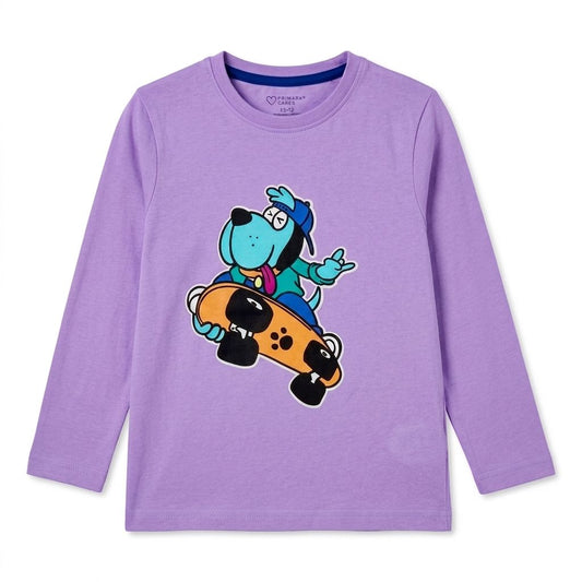 Skater Dog Long Sleeve Graphic Tee - Purple