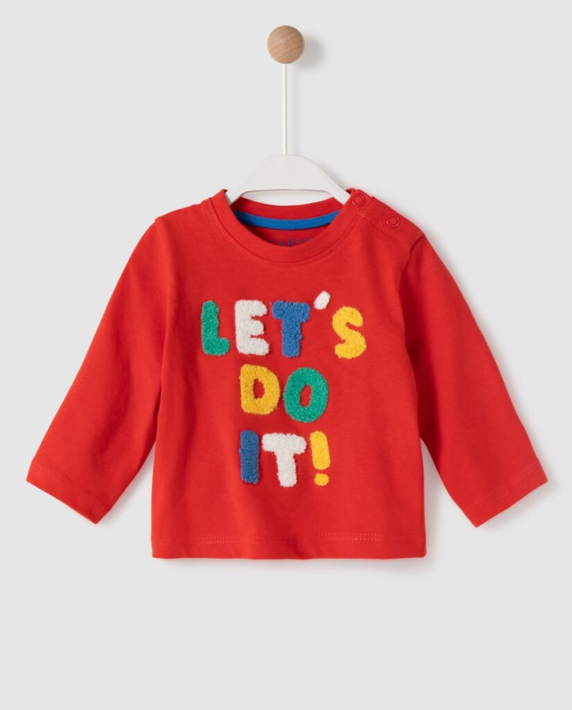 Baby Boys' "Let's Do It!" Textured Graphic Long Sleeve T-Shirt – Red
