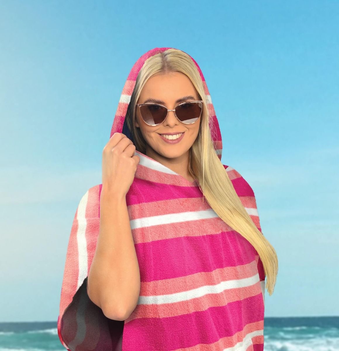 Ezi Dry Adult Poncho Pink Stripe
