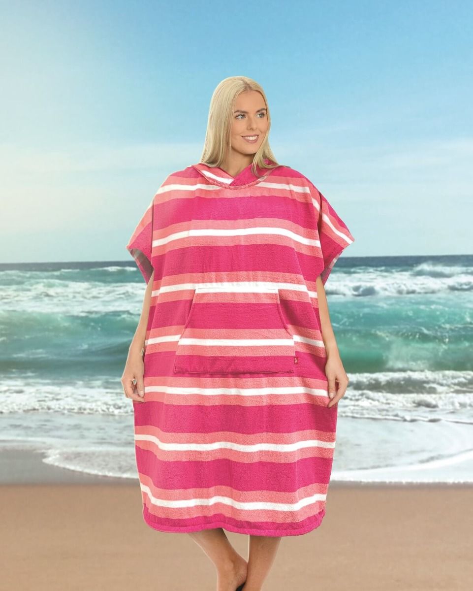 Ezi Dry Adult Poncho Pink Stripe
