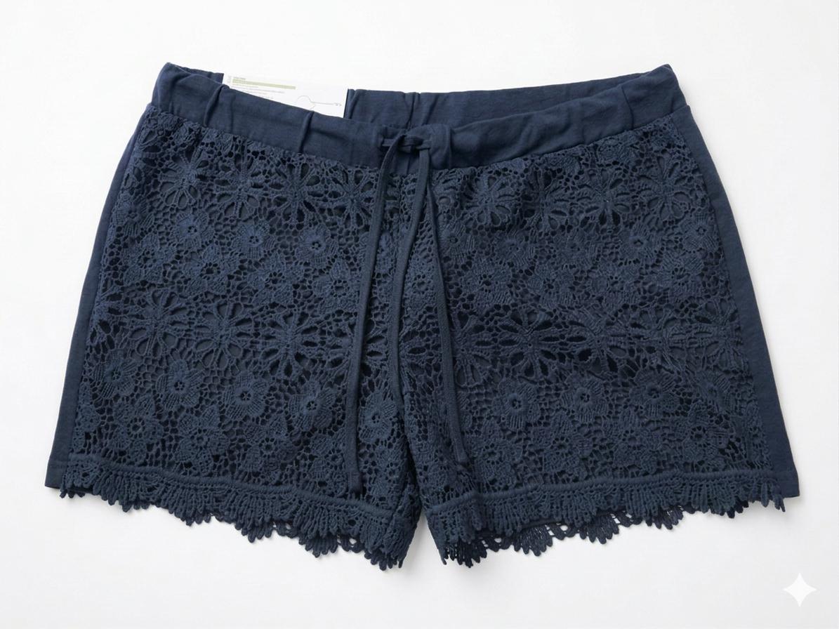 Women's Boho Lace Crochet Shorts – Navy