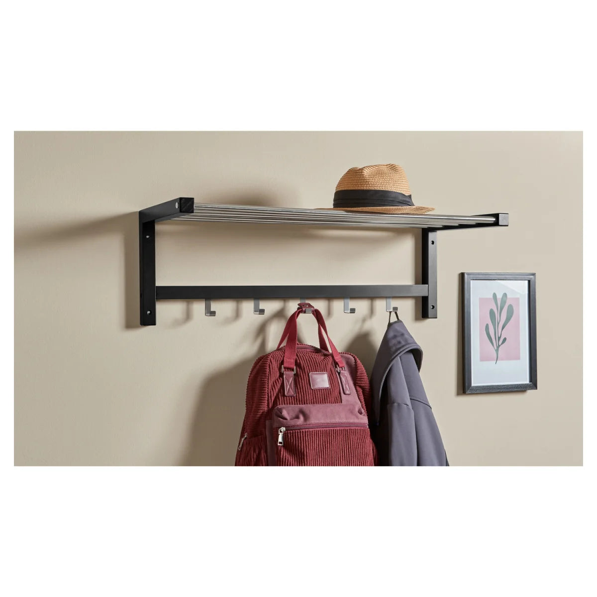 Coat rack with 5 hooks and shelf (White)