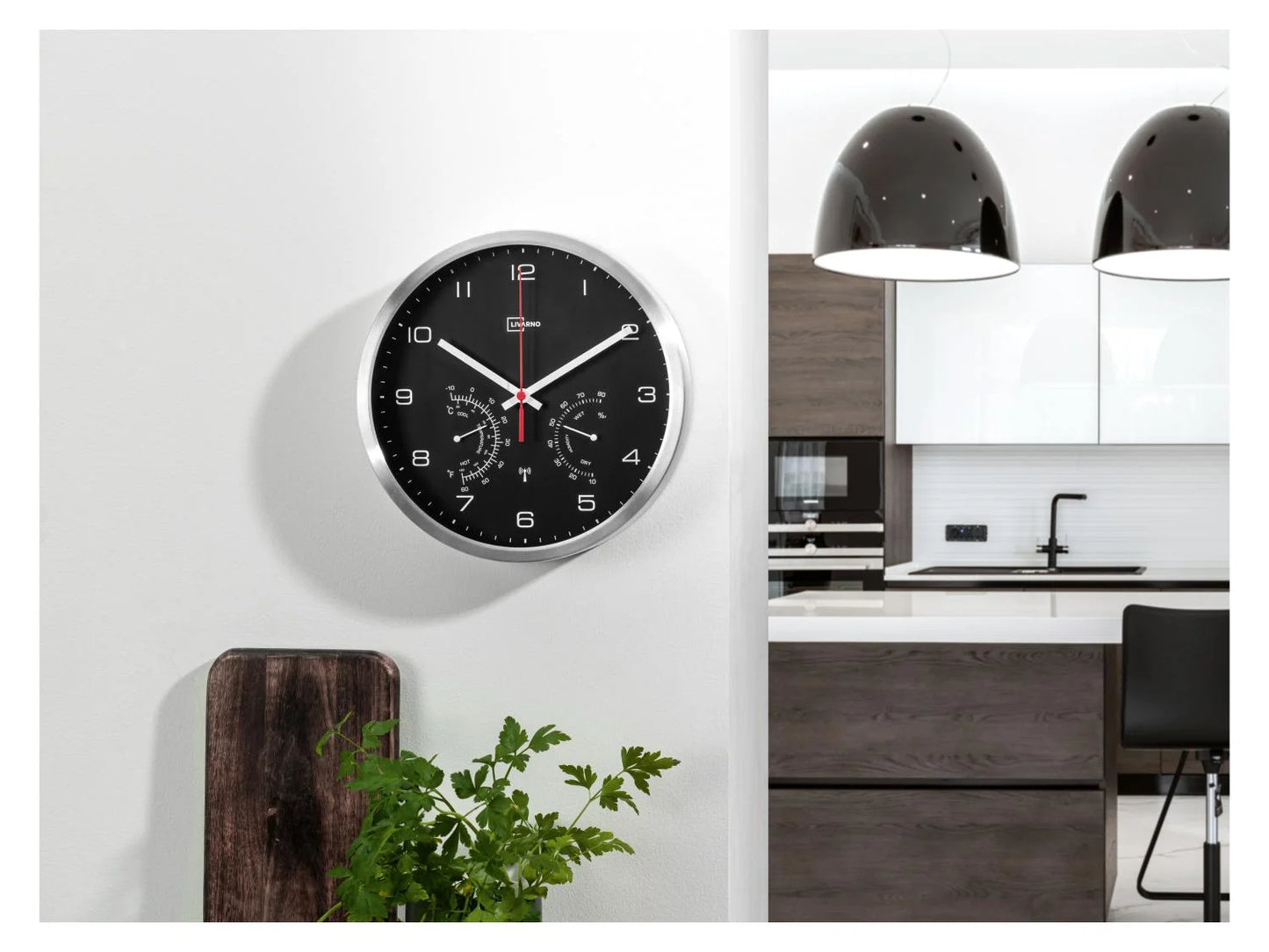 Aluminium Radio Controlled Wall Clock with Thermometer and Hygrometer