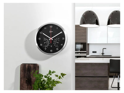 Aluminium Radio Controlled Wall Clock with Thermometer and Hygrometer