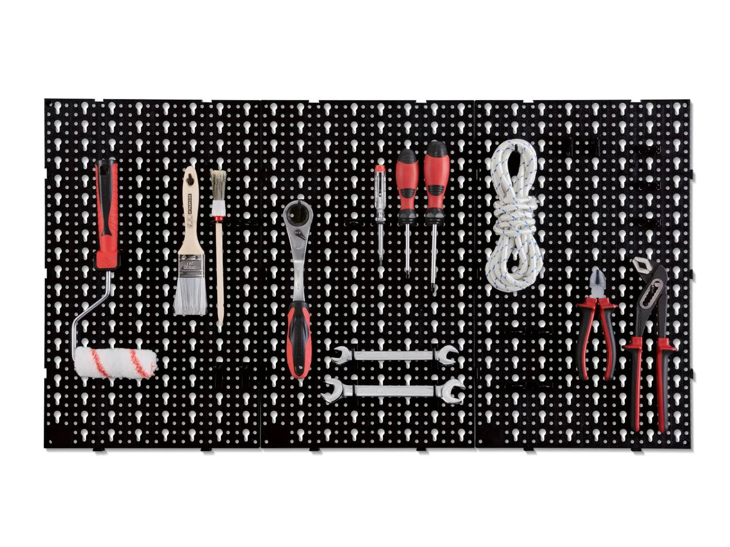 Tool wall organizer, including mounting material