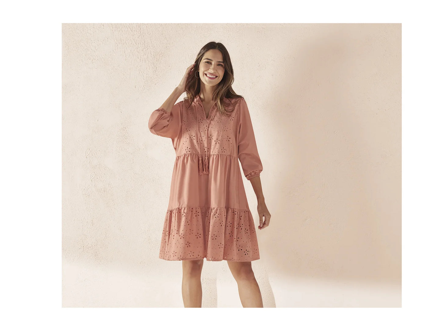 Dress with openwork embroidery