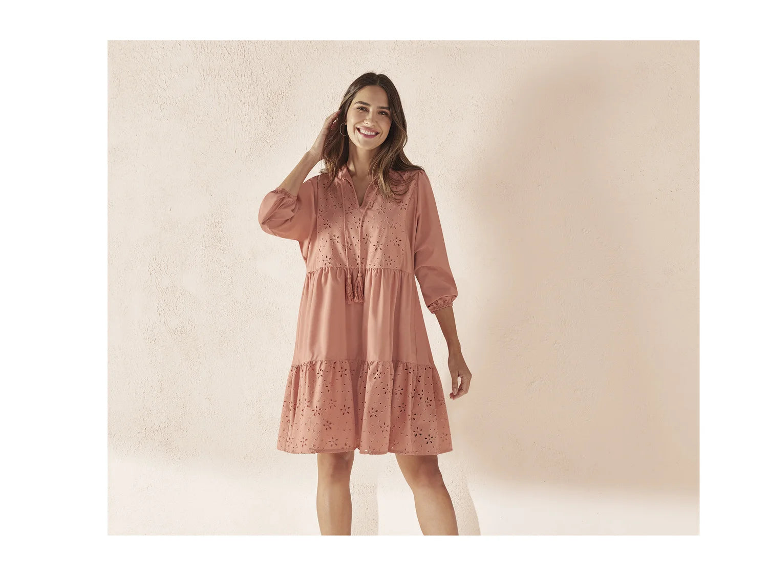 Dress with openwork embroidery