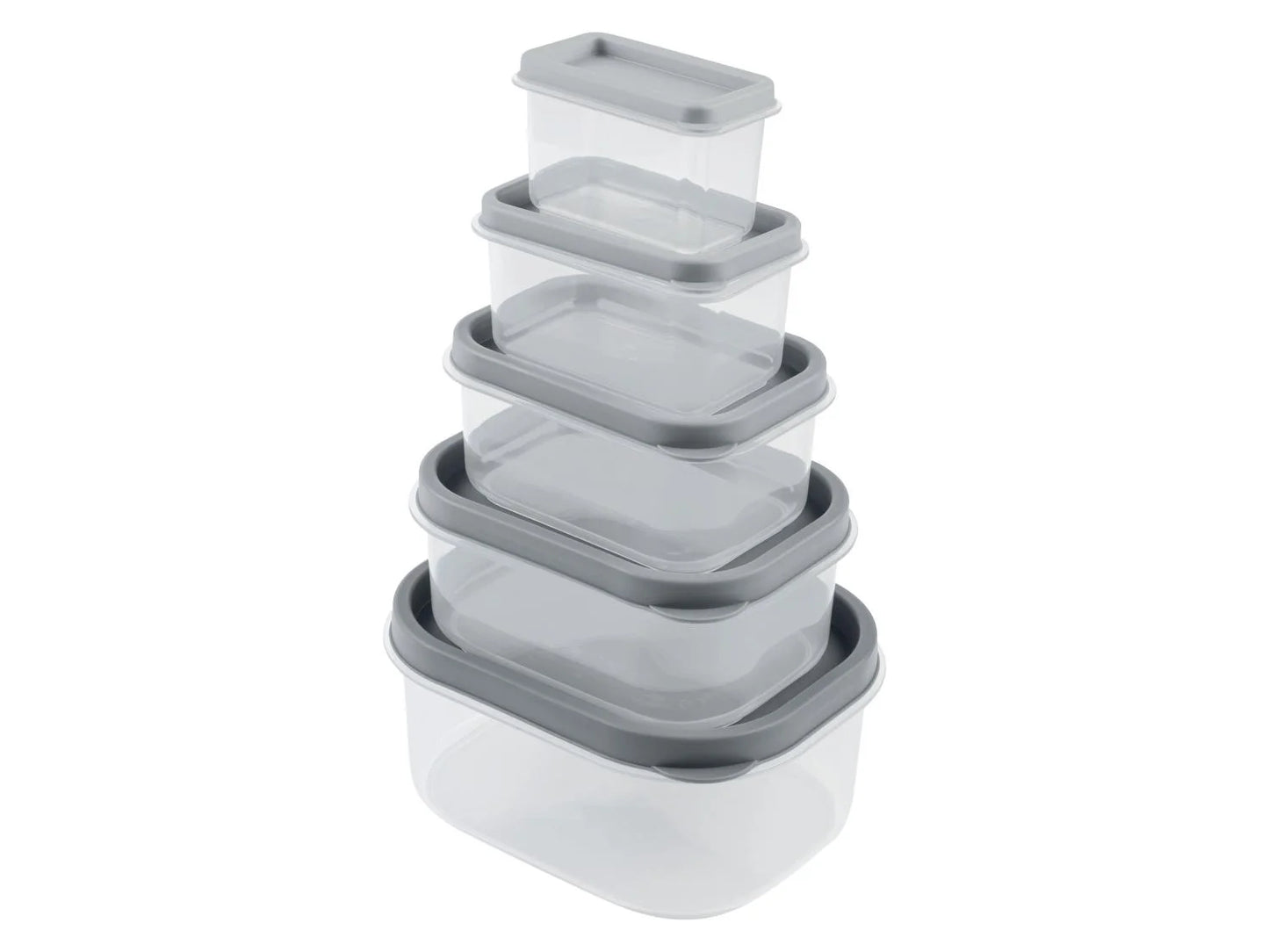 Set of 5 food containers (rectangular, grey)