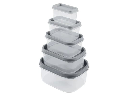 Set of 5 food containers (rectangular, grey)