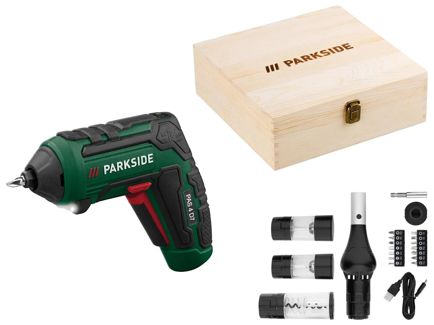 Cordless screwdriver set with accessories BBQ PAS 4 D7, 10 Nm, 4 V