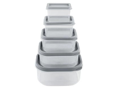 Set of 5 food containers (rectangular, grey)