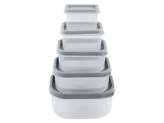 Set of 5 food containers (rectangular, grey)