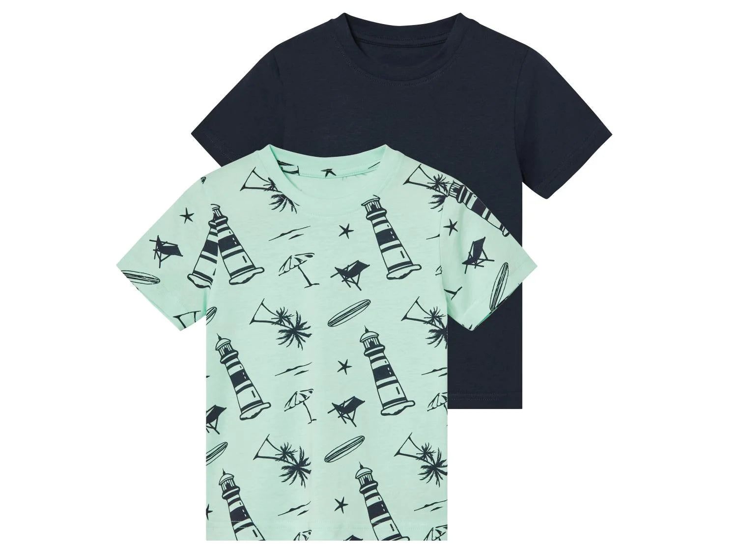 KUNIBOO Set of 2 cotton T-shirts, (Navy & Mint green)