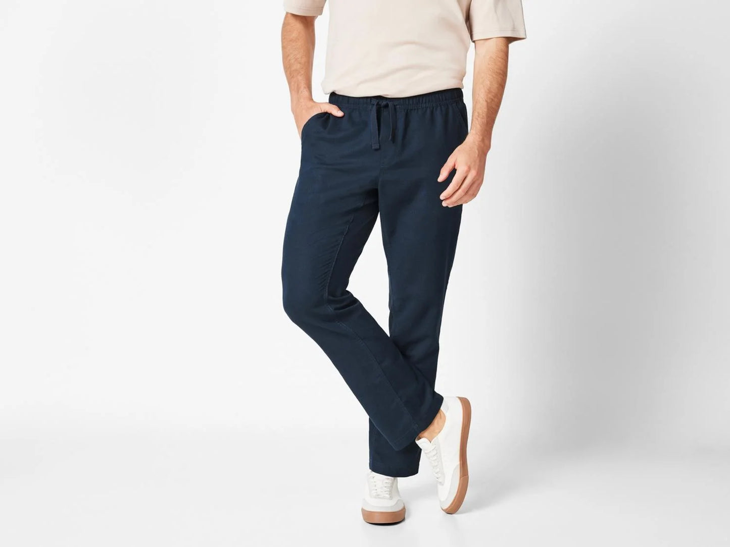 TOWNLAND Men's linen trousers, Straight Fit, Navy