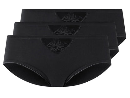 Women's briefs, 3 pieces, in cuddly fine rib quality (Black)