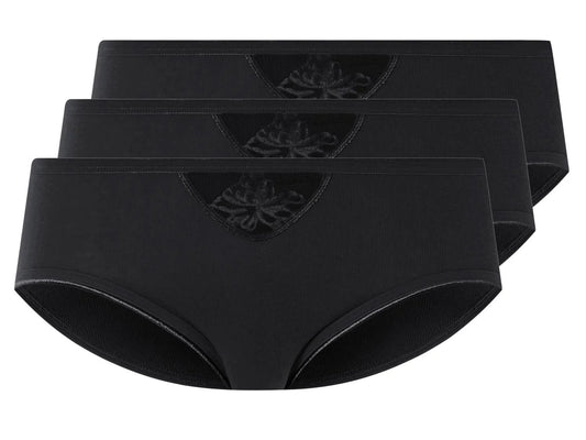 Women's briefs, 3 pieces, in cuddly fine rib quality (Black)