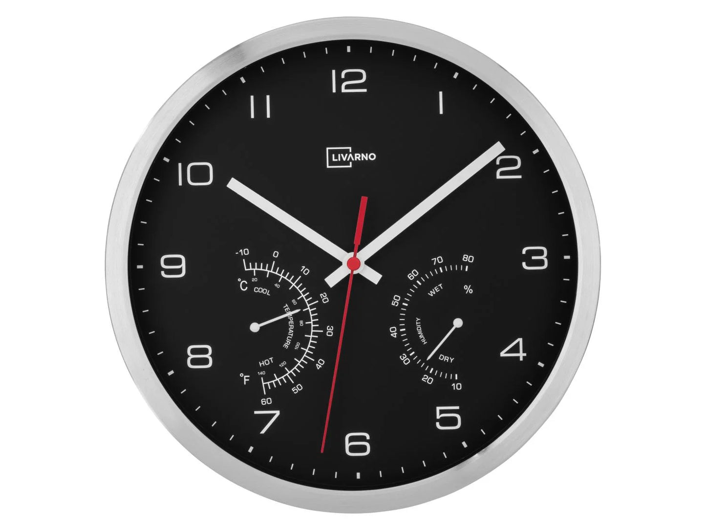 Aluminium Radio Controlled Wall Clock with Thermometer and Hygrometer