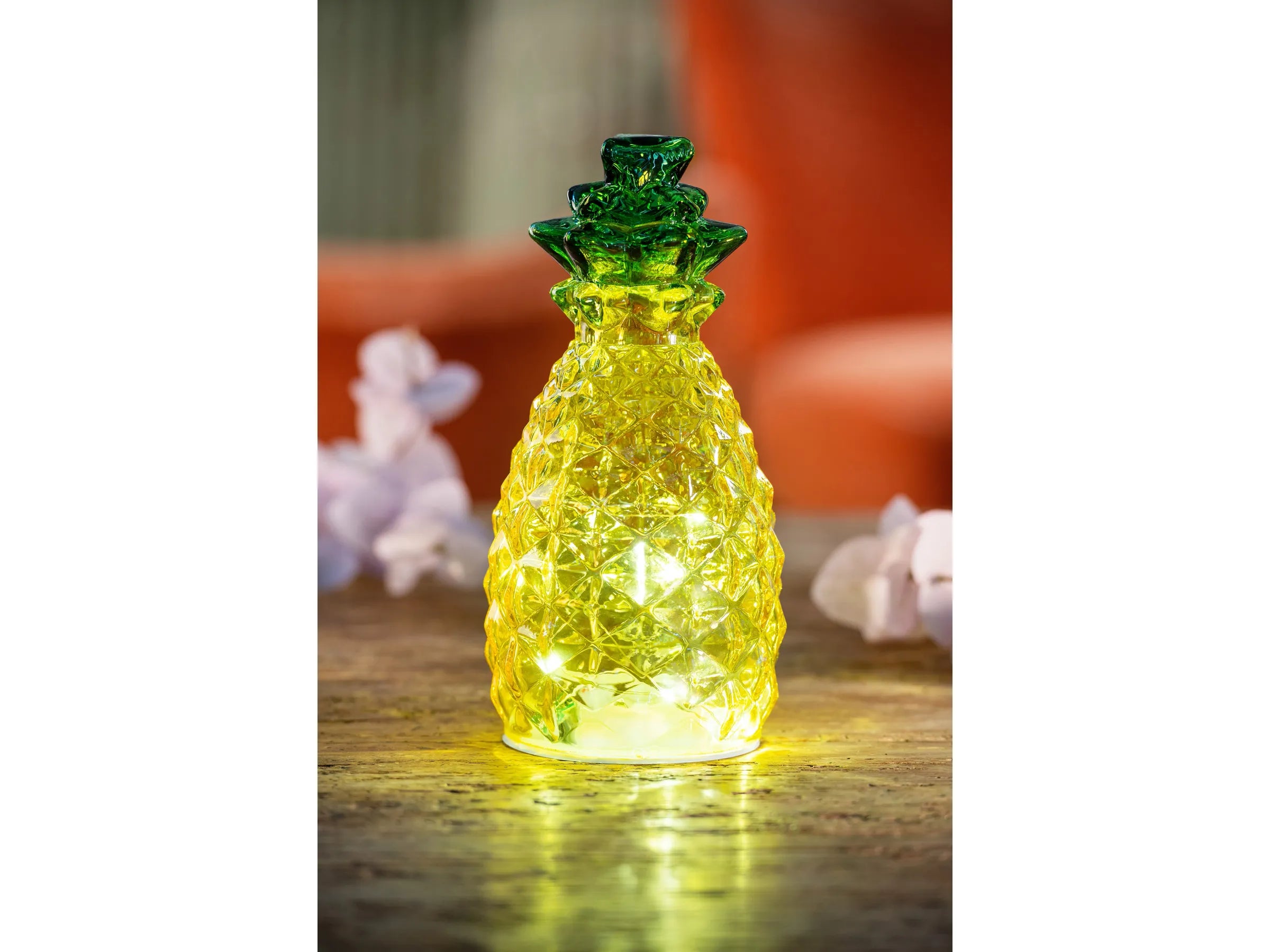 FlowerPower أناناس مزخرف مع إضاءة LED بقطر 11.5 سم × 23 سم أصفر