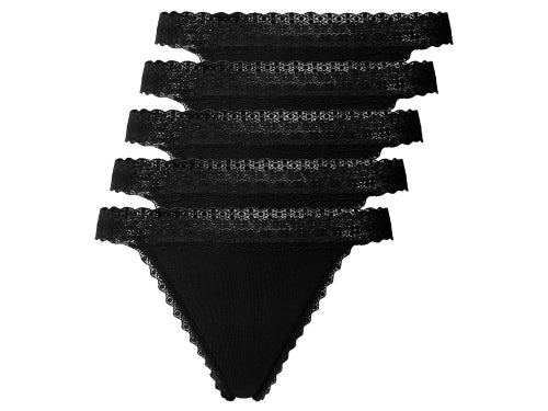 Esmara® Women's Thong with Lace, 5 Pieces (Black)