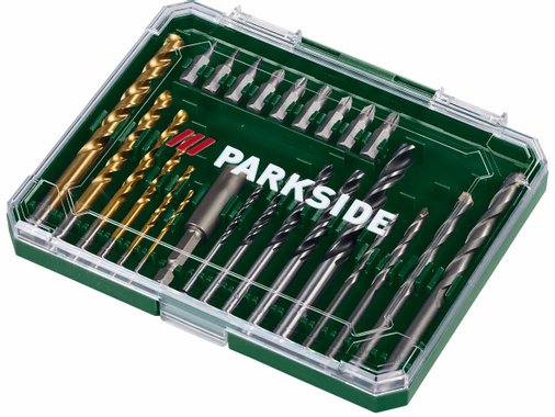 PARKSIDE 25-Piece Drill and Bit Set in Storage Case