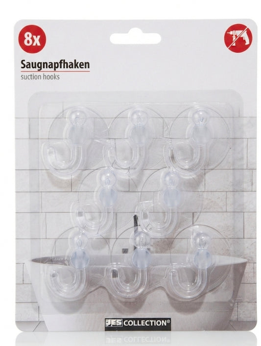 JES Collection Clear Suction Hooks – 8-Piece Damage-Free Organization Set