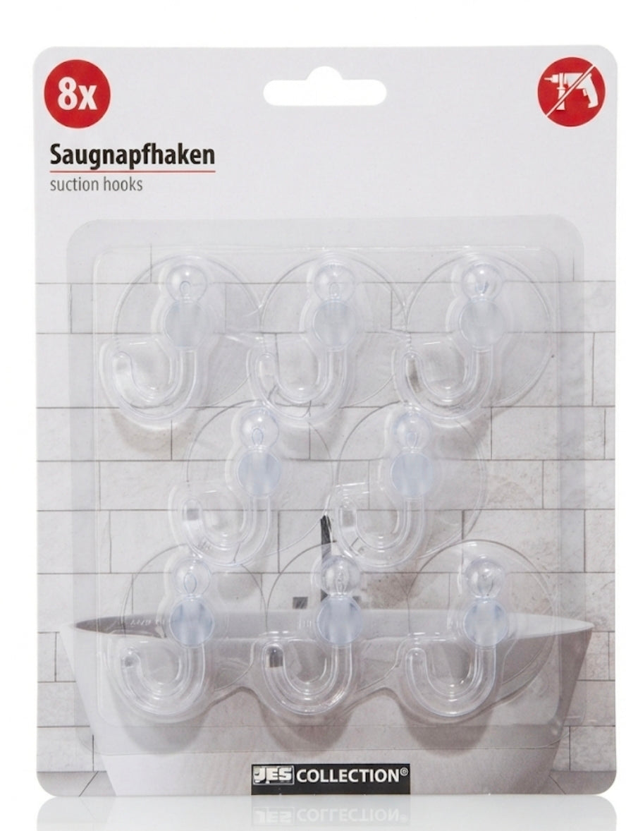 JES Collection Clear Suction Hooks – 8-Piece Damage-Free Organization Set