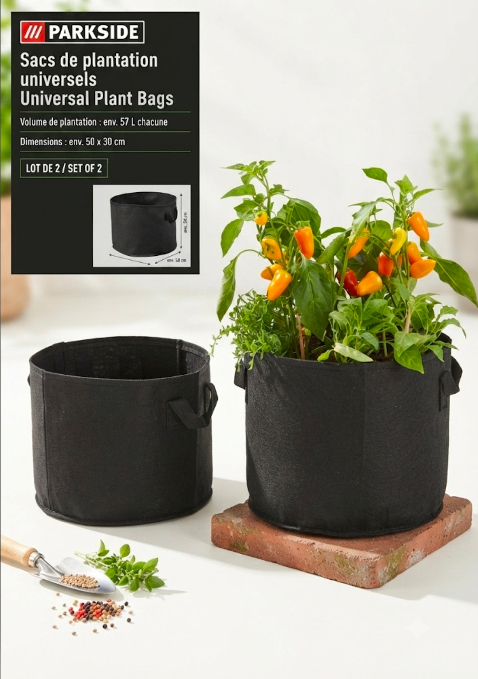 Parkside | 57L Universal Felt Plant Bags - Set of 2 (Black)