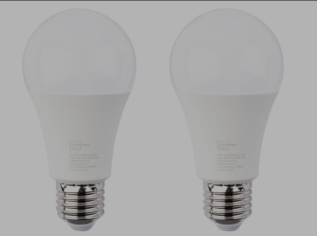 مصابيح إضاءة LED من ليفارنو هوم – E27، إضاءة بيضاء دافئة 2700 كلفن، 806 لومن (عبوة من قطعتين)
