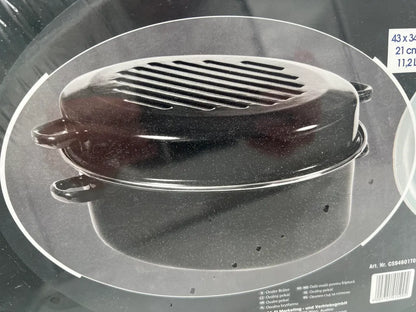 Oval roasting pan for goose, 11.2 liters, 43.2 cm diameter, also suitable for induction cooktops