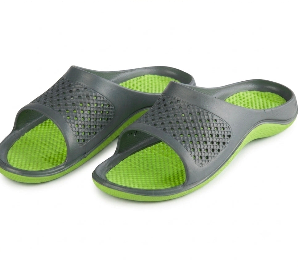 Camprella | Ergonomic Comfort Sliders – Dual-Tone Grey & Neon Green