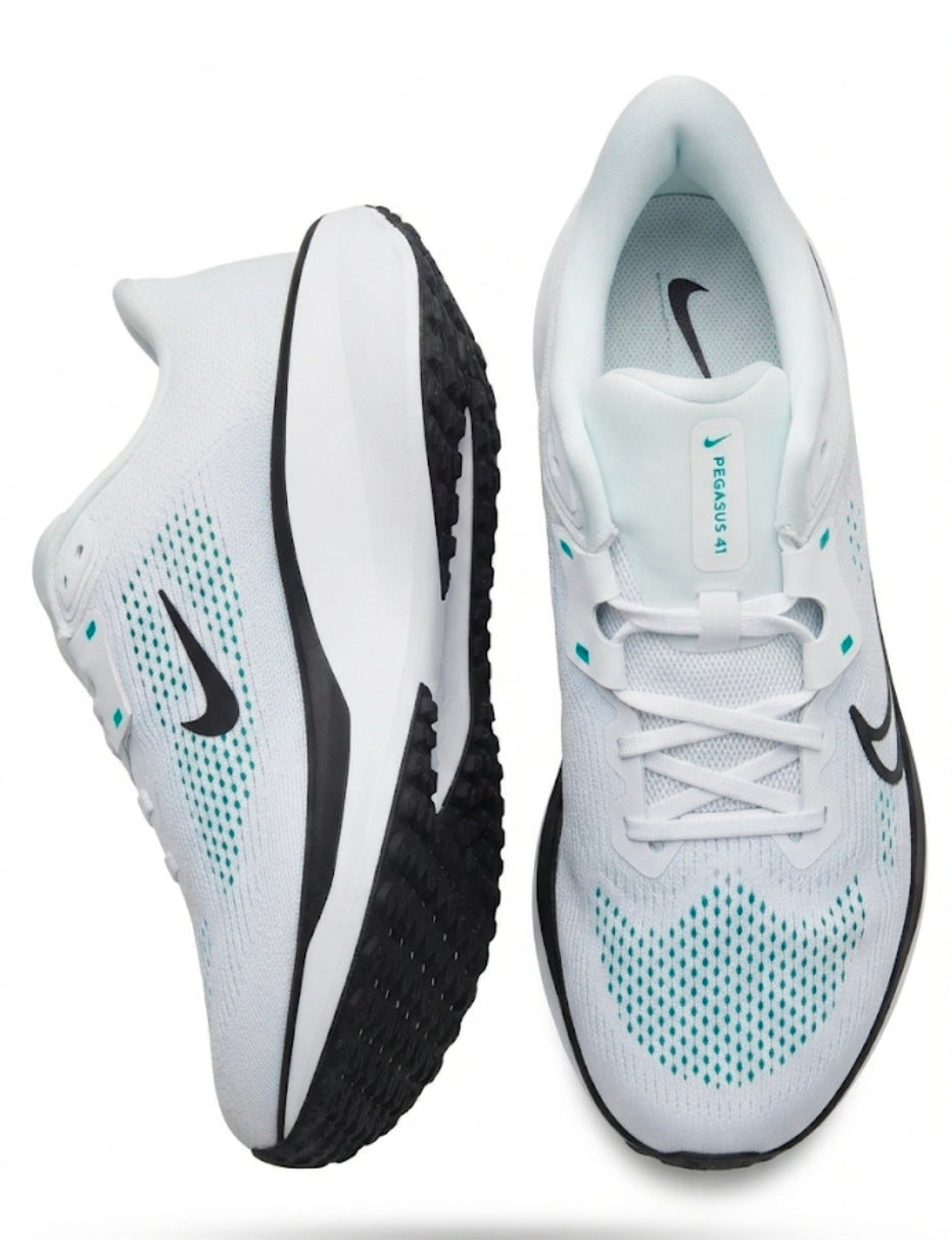 Quest 6 running shoes in white with blue and black details