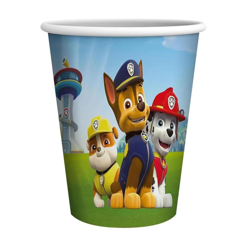 Paw Patrol Cups 250 ml – Pack of 8 Paper Cups – Kids' Birthday / Police-Themed Party
