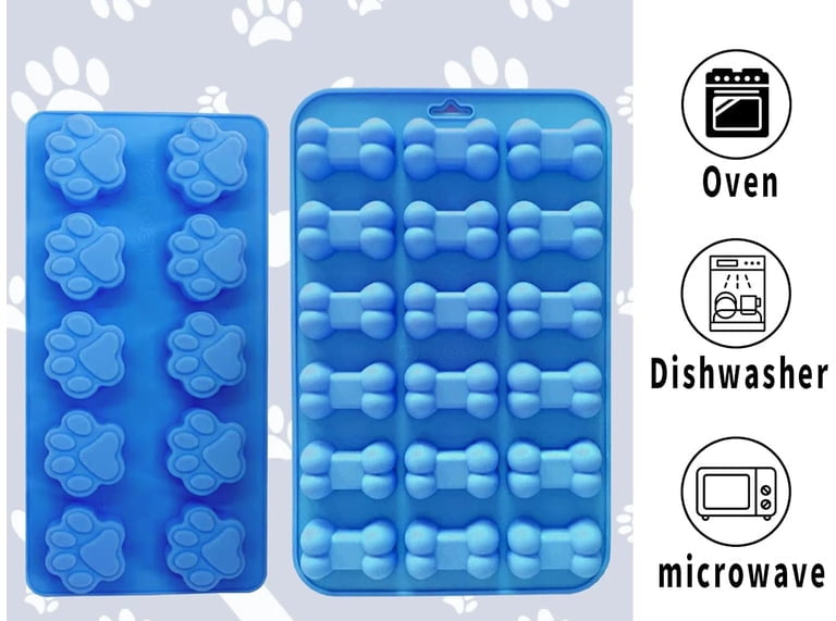 2 Pack Puppy Paw & Bone Silicone Molds, Baking Mold for Chocolate, Candy, Biscuits, Dog Treats
