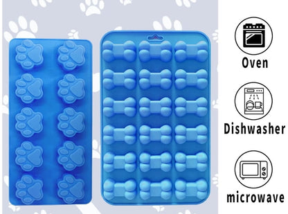 2 Pack Puppy Paw & Bone Silicone Molds, Baking Mold for Chocolate, Candy, Biscuits, Dog Treats