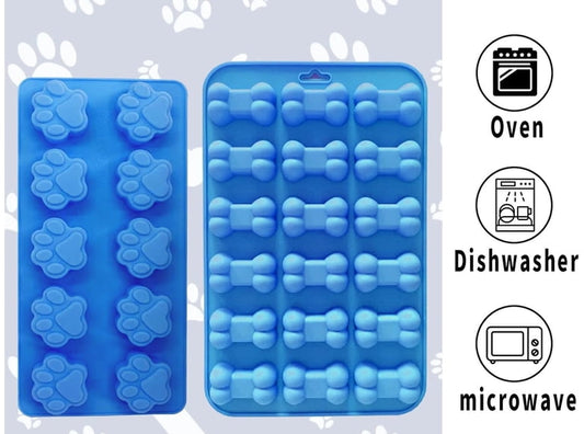 2 Pack Puppy Paw & Bone Silicone Molds, Baking Mold for Chocolate, Candy, Biscuits, Dog Treats