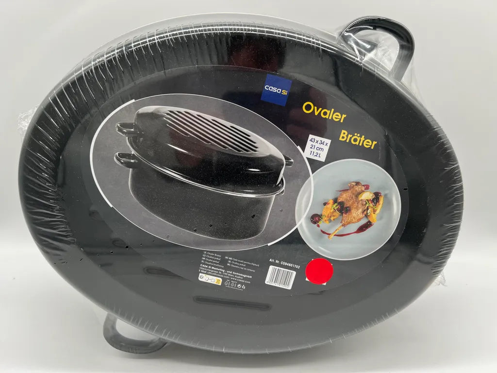 Oval roasting pan for goose, 11.2 liters, 43.2 cm diameter, also suitable for induction cooktops
