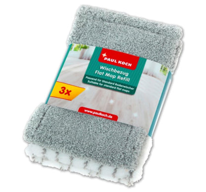 PAUL KOCH Microfiber Flat Mop Refill Pads - 3 Pack, Grey/White
