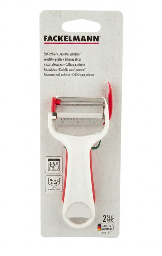 FACKELMANN 2-in-1 Vegetable Peeler and Julienne Slicer – Durable Stainless Steel, Made in Germany