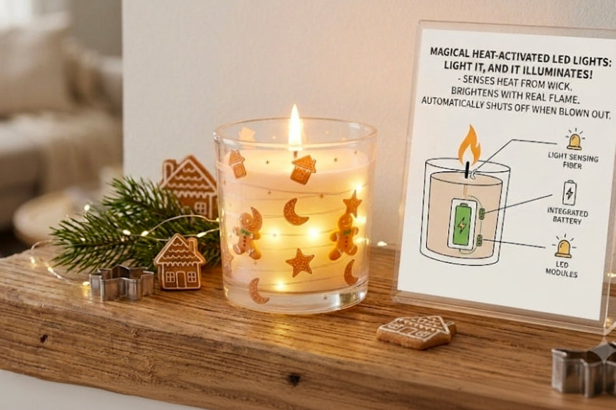 Led light up spiced gingerbread scented candle